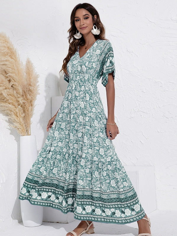 Robe swing tendance à taille haute et encolure en V