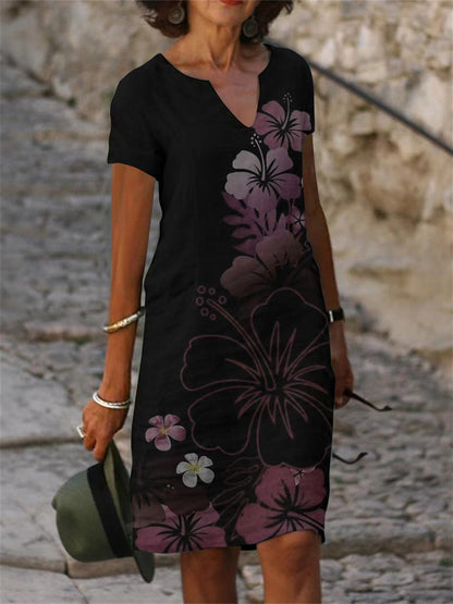 Robe midi à manches courtes et encolure en V