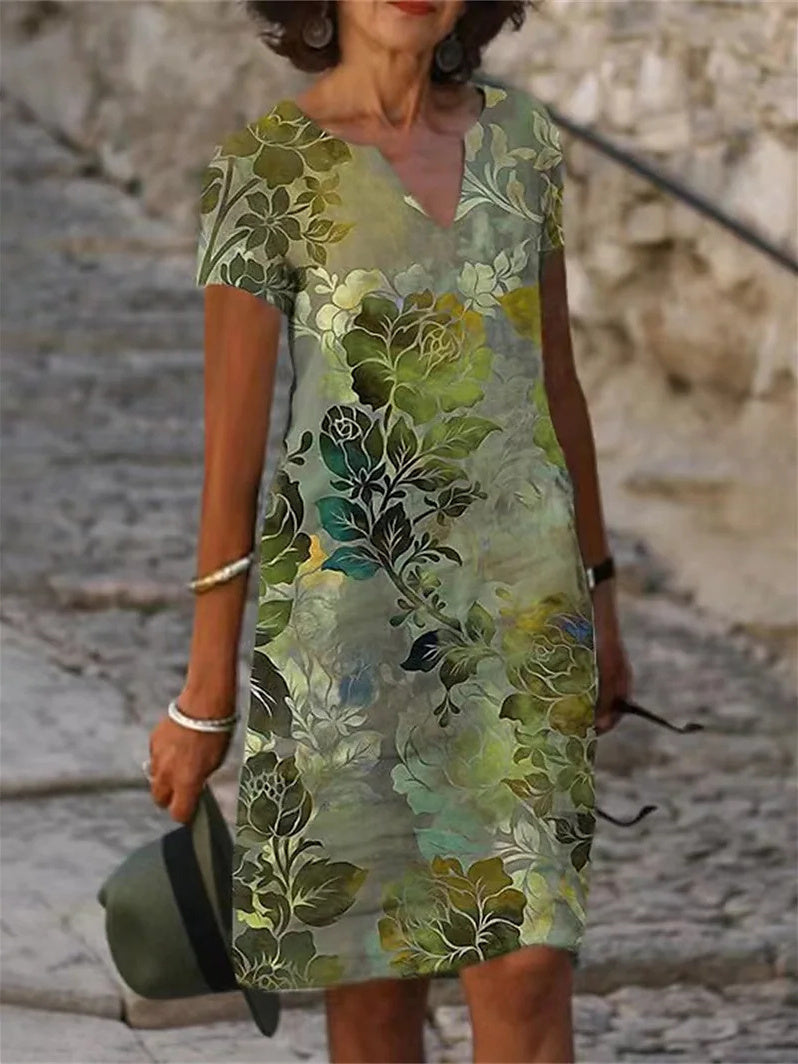 Robe midi à manches courtes et encolure en V