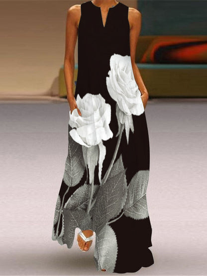 Robe d'été sexy sans manches avec imprimé en V