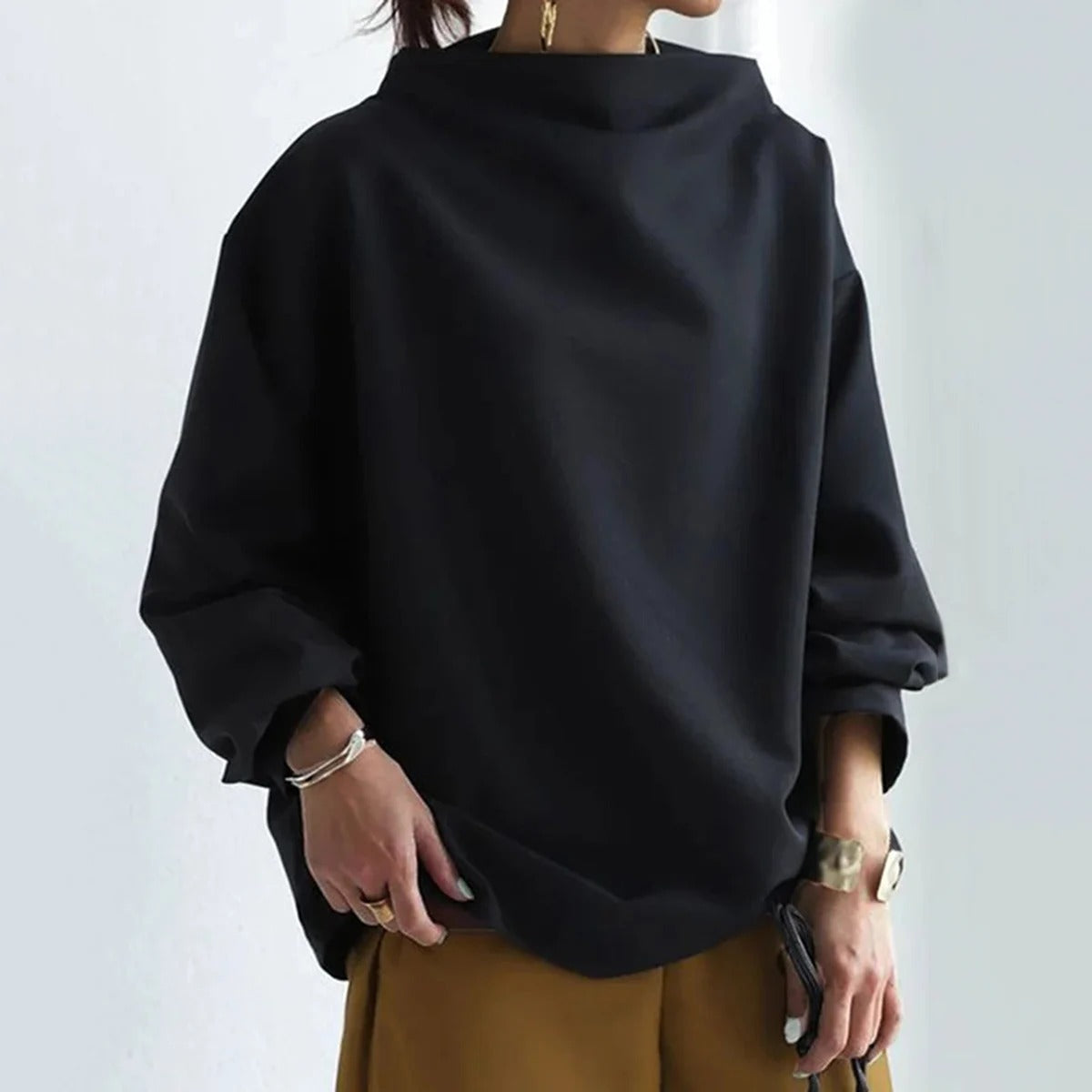 Aloeis | Pull à col roulé manches longues pour femmes | Noir