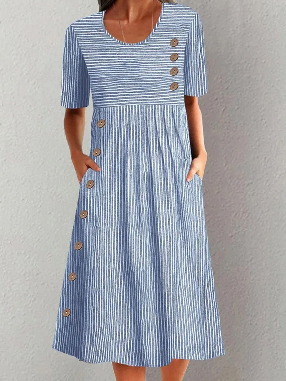 Robe midi décontractée à rayures et manches courtes