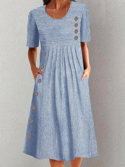 Robe midi décontractée à rayures et manches courtes
