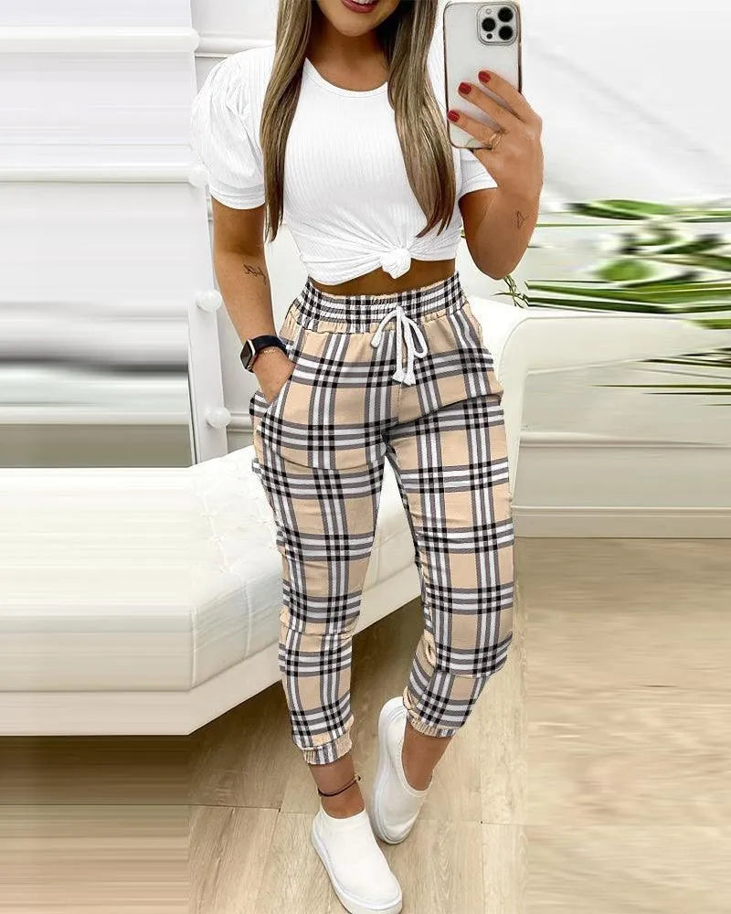 Pantalon de survêtement pour femmes avec top - Confortable et élégant - Coton - Idéal pour les journées actives et la détente à la maison