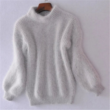 Brenda | Pull-over de style angora vintage : tricoté de manière lâche et unie.