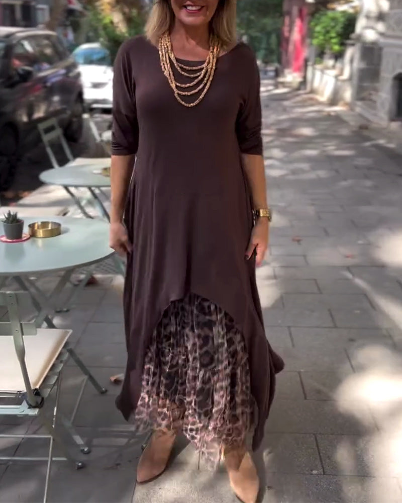 Robe à manches longues de couleur unie Irrégulière