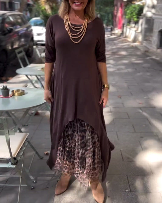 Robe à manches longues de couleur unie Irrégulière