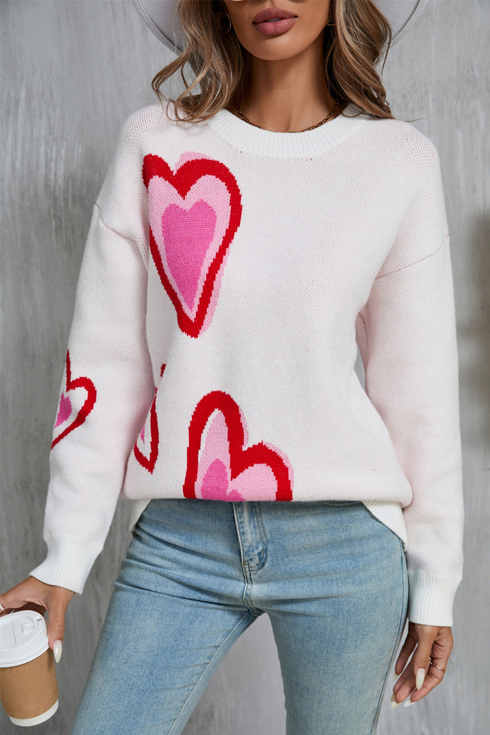 Zemira Sweater | Pull décontracté imprimé cœur