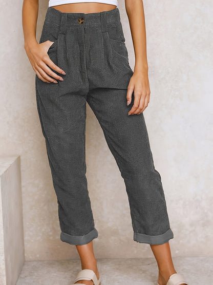 Pantalon à jambes droites en velours côtelé pour dames