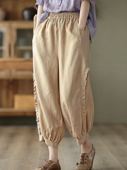 Pantalon court de type harem avec volants