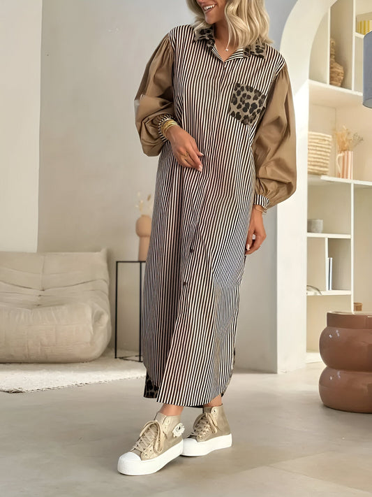 Cerulean | Robe longue élégante avec motif léopard et rayures