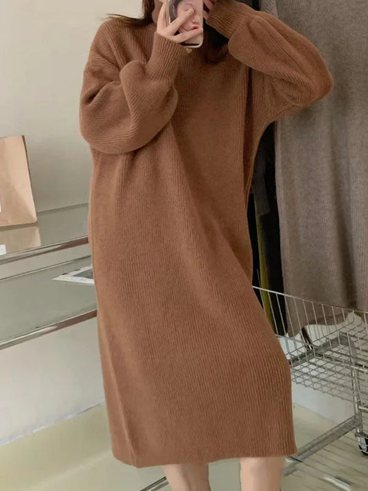 robe midi pour femmes verte avec encolure haute et manches longues