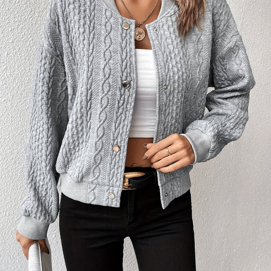 Lotte | Veste bombardier solide avec texture boutonnée