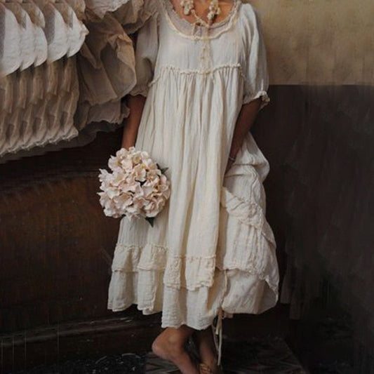 Robe longue stylée de style rétro à manches courtes