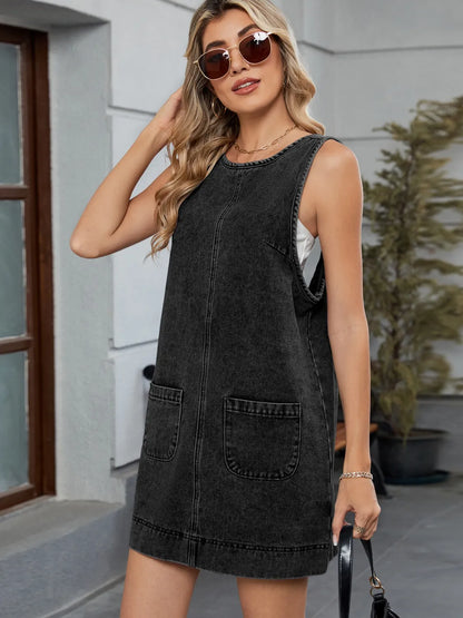 robe-combinaison en denim à col rond