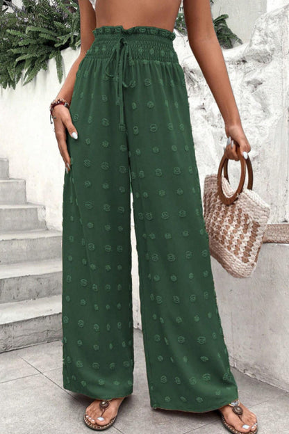 Pantalon jacquard à taille haute et jambes larges