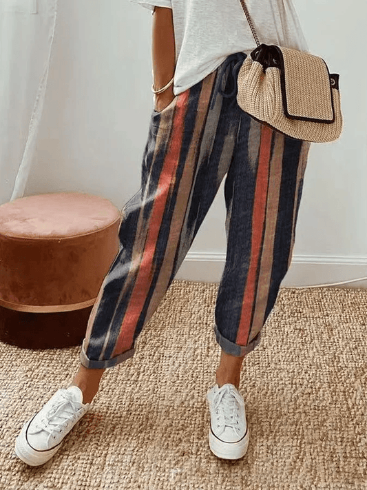 Pantalon de loisirs rayé classique-élégant
