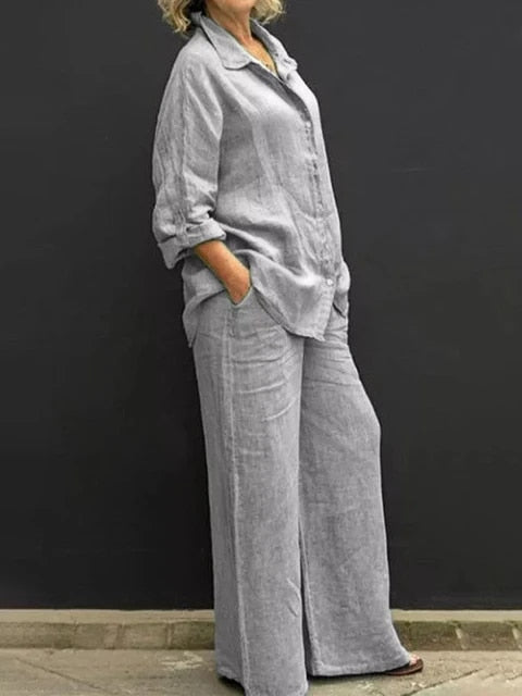Ensemble chemisier et pantalon décontractés en lin