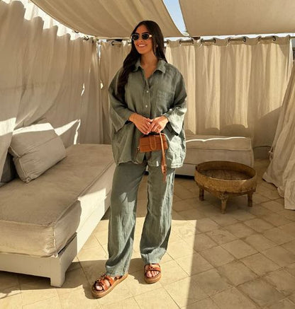Ensemble et pantalon à manches longues en coton de soie