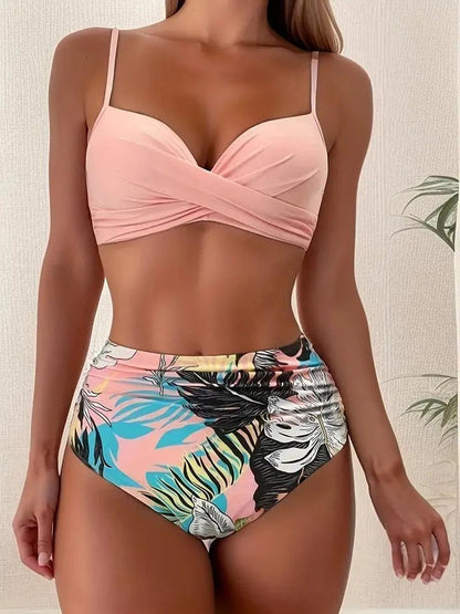 Bikini femme - Tropical Collection - Imprimé vibrant, col en V, bretelles réglables - Parfait pour les journées ensoleillées