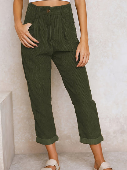 Pantalon à jambes droites en velours côtelé pour dames