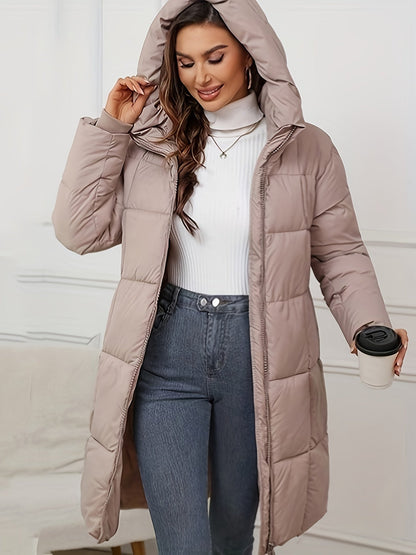 Veste tampon chaude et décontractée de longueur moyenne avec capuche pour femmes | Idéal pour l'automne/hiver