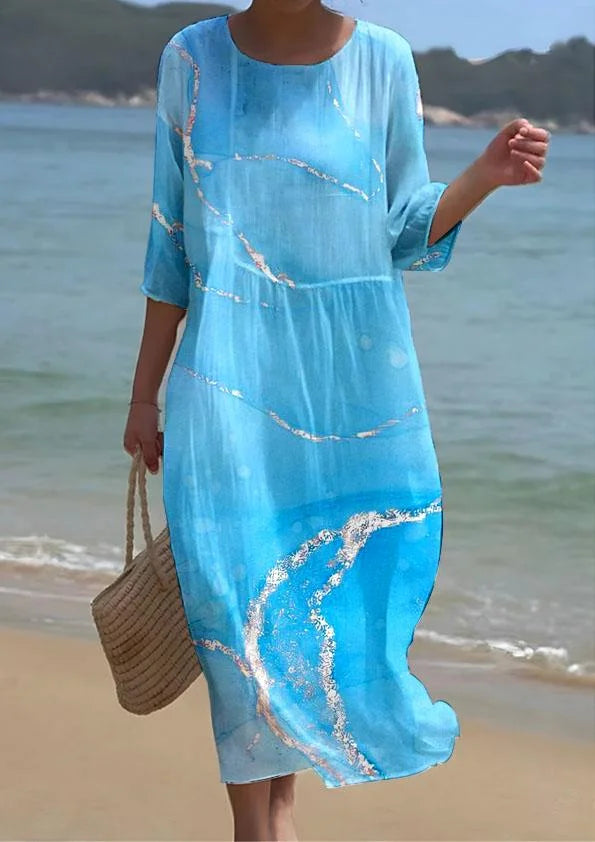 Robe longue taille haute à demi-manches
