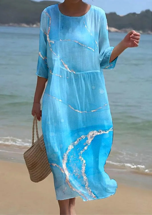 Robe longue taille haute à demi-manches