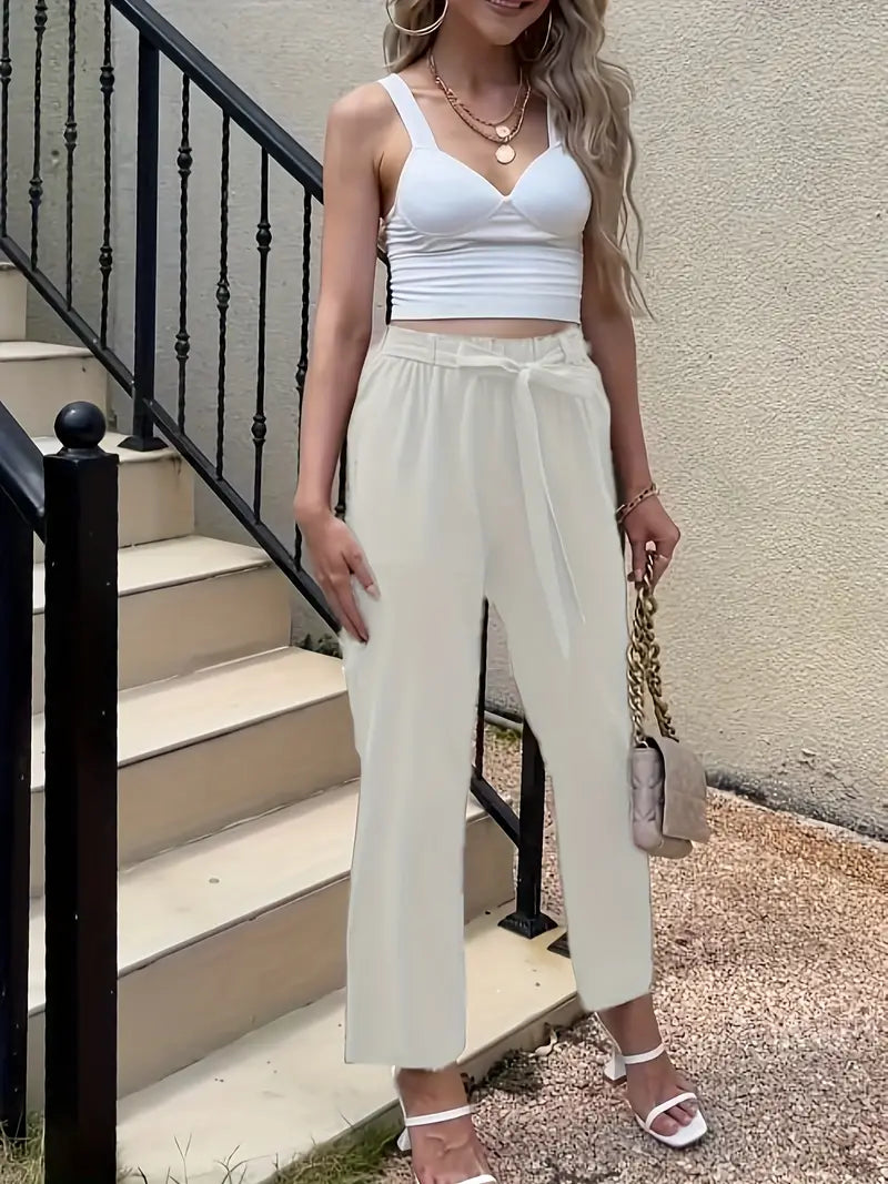 pantalon décontracté uni avec cravate