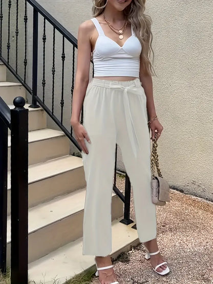 pantalon décontracté uni avec cravate