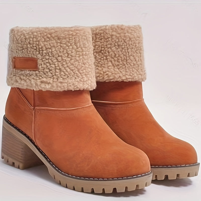 Lotte | Bottines doublées de peluche à talon épais de couleur unie