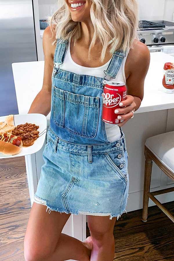 Robe combinaison en denim à boucle ajustable