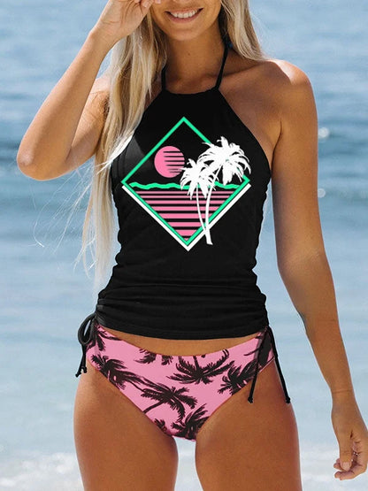 Maillot de bain stylé noir à dos nu avec imprimé