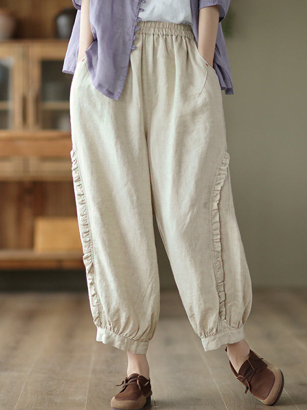 Pantalon court de type harem avec volants