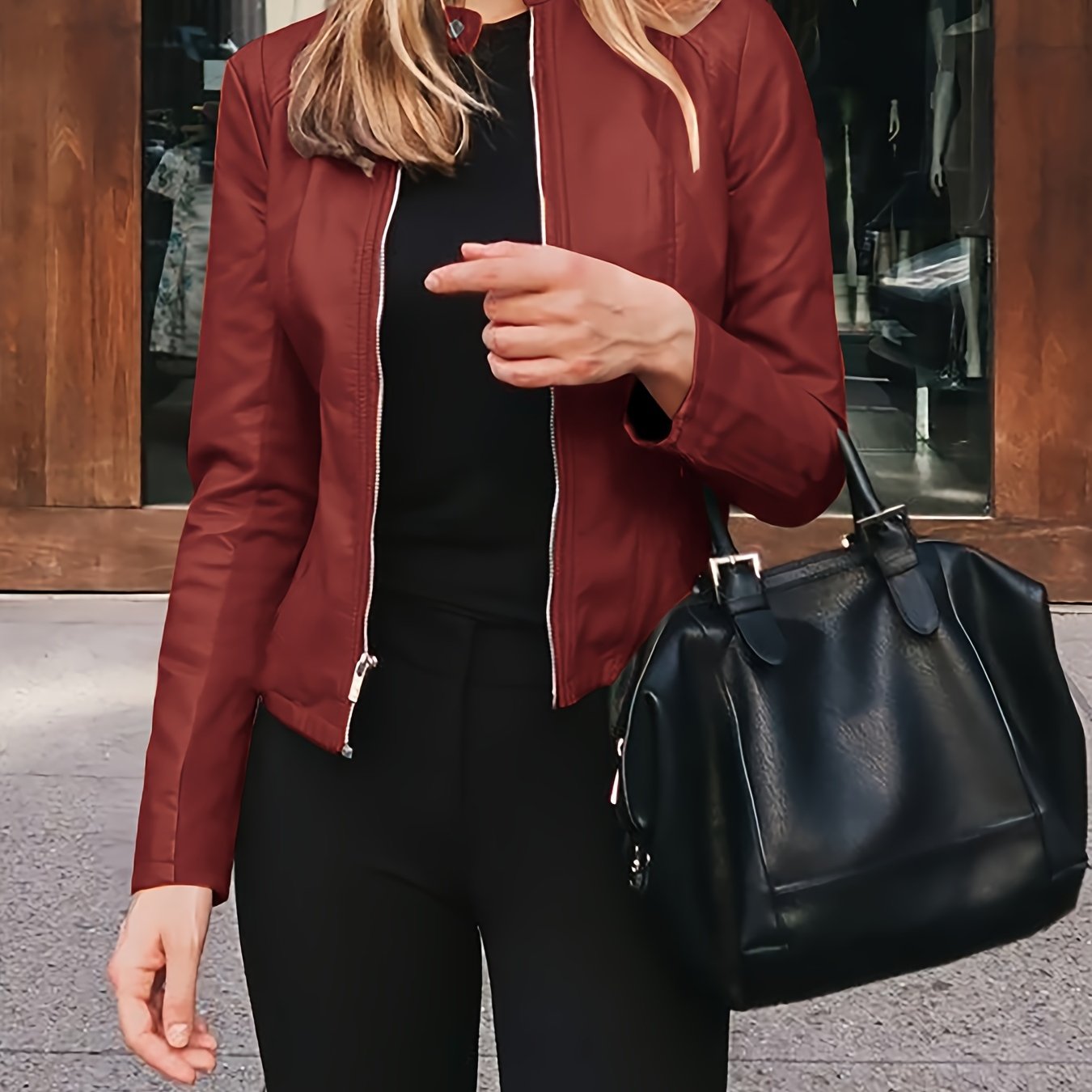 Sophie | Blouson bombardier zippé en cuir PU
