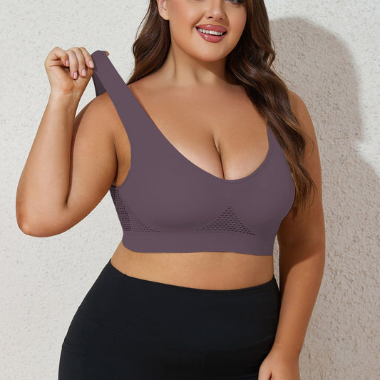 Lotte | Soutien-gorge de sport grande taille pour femme - Maille respirante, bretelles larges, coussinets amovibles, dos en U, rose
