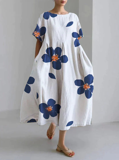 Julie - Robe ample et décontractée à col rond et à fleurs pour femmes au printemps et en été