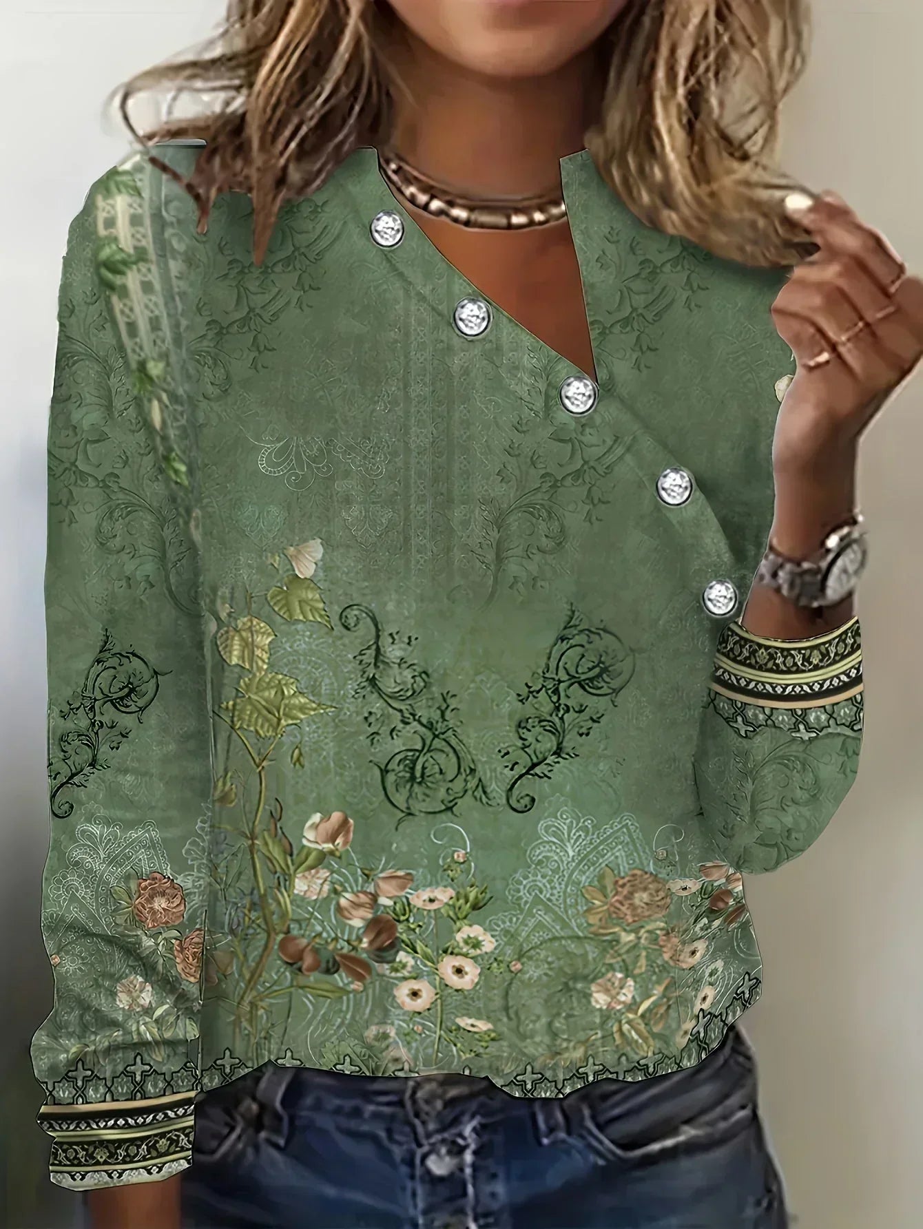 Xenia - T-shirt à imprimé floral et encolure asymétrique