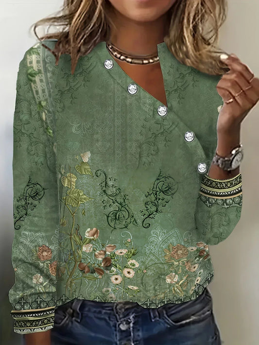 Xenia - T-shirt à imprimé floral et encolure asymétrique