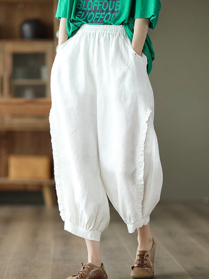 Pantalon court de type harem avec volants