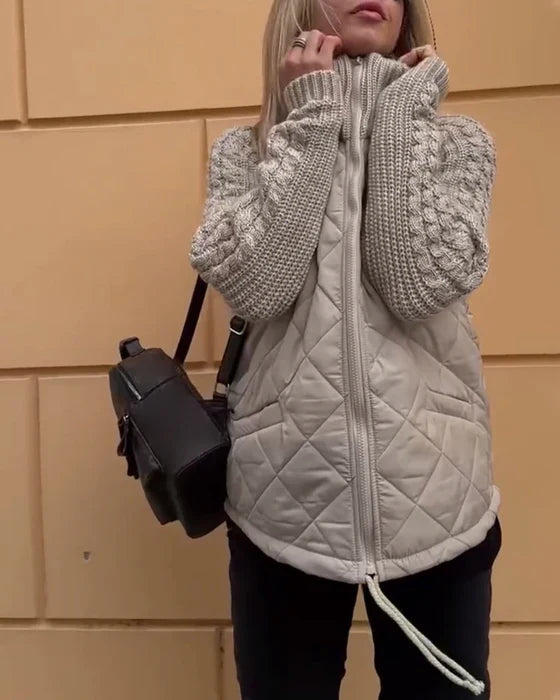 Manteau uni avec fermeture éclair et col haut