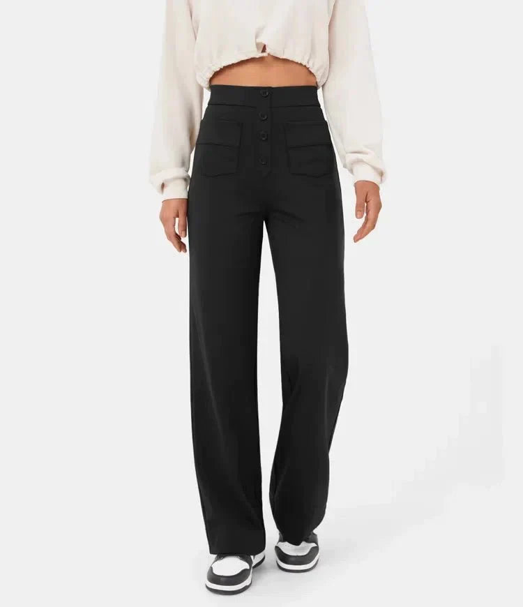 Pantalon élastiqué décontracté avec taille haute