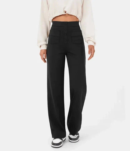 Pantalon élastiqué décontracté avec taille haute