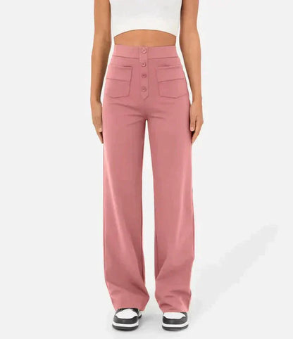 Pantalon taille haute avec boutons sur le devant pour femme