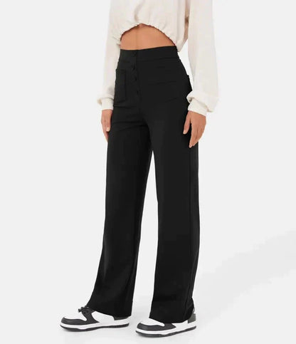Pantalon taille haute avec boutons sur le devant pour femme