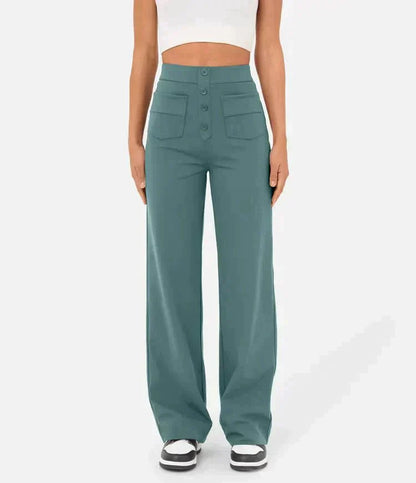 Pantalon taille haute avec boutons sur le devant pour femme