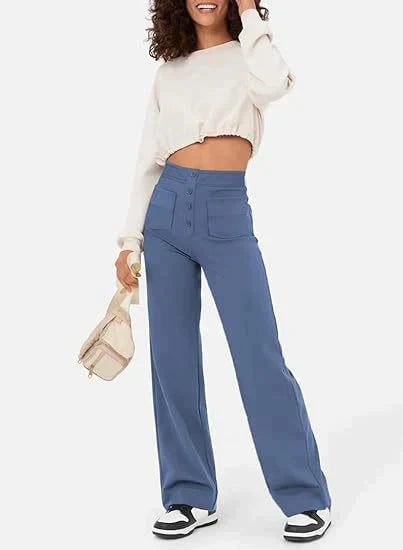 Pantalon taille haute avec boutons sur le devant pour femmes