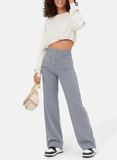 Pantalon taille haute avec boutons sur le devant pour femme