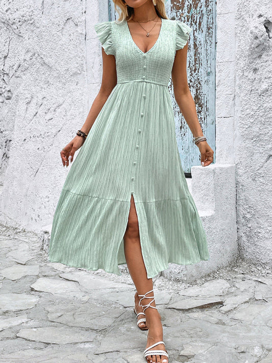Robe midi légère avec encolure en V et motif drapé fluide
