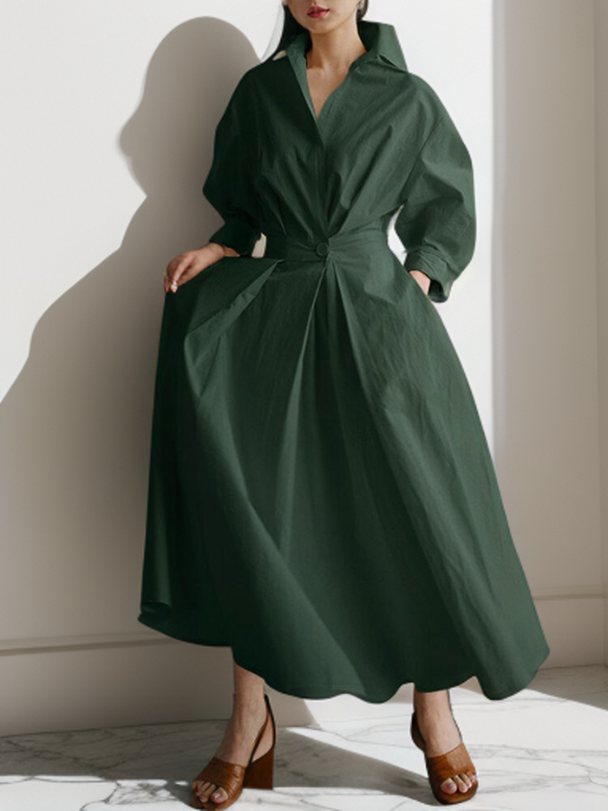 Donita - Robe longue pour femme avec poche et fermeture à boutons, manches longues